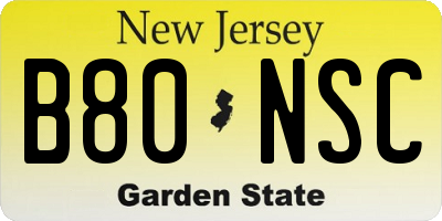 NJ license plate B80NSC