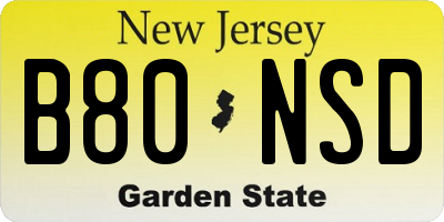 NJ license plate B80NSD