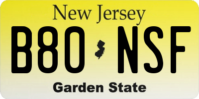 NJ license plate B80NSF