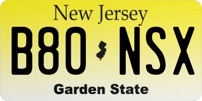 NJ license plate B80NSX