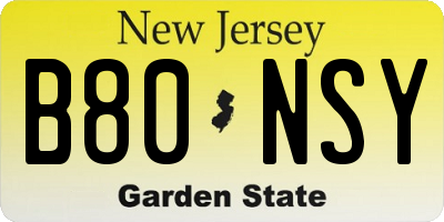 NJ license plate B80NSY