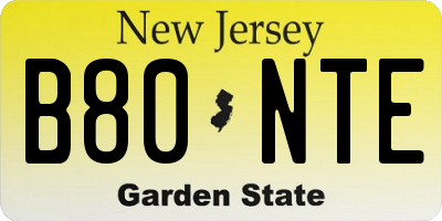 NJ license plate B80NTE