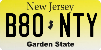 NJ license plate B80NTY