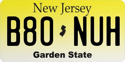 NJ license plate B80NUH