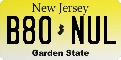 NJ license plate B80NUL