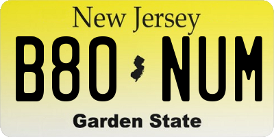 NJ license plate B80NUM