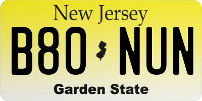 NJ license plate B80NUN