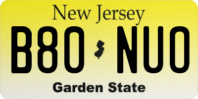 NJ license plate B80NUO