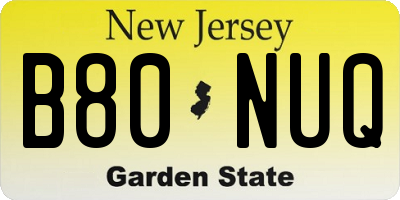 NJ license plate B80NUQ