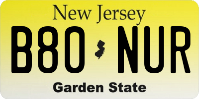 NJ license plate B80NUR
