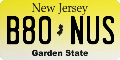 NJ license plate B80NUS