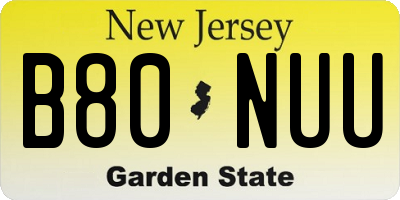 NJ license plate B80NUU