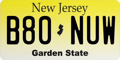 NJ license plate B80NUW