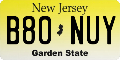 NJ license plate B80NUY