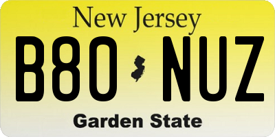 NJ license plate B80NUZ