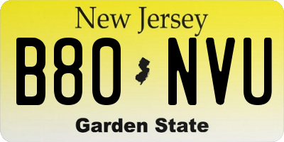 NJ license plate B80NVU
