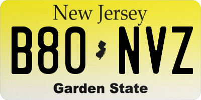 NJ license plate B80NVZ