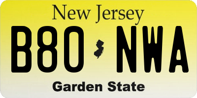 NJ license plate B80NWA