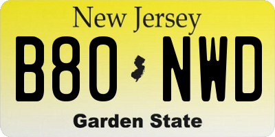 NJ license plate B80NWD