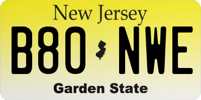 NJ license plate B80NWE