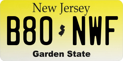 NJ license plate B80NWF