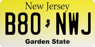 NJ license plate B80NWJ