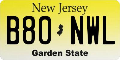 NJ license plate B80NWL