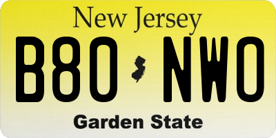 NJ license plate B80NWO