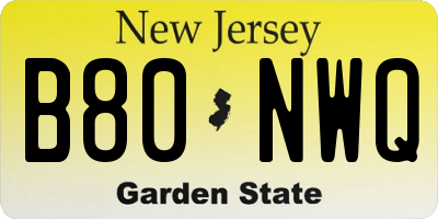 NJ license plate B80NWQ