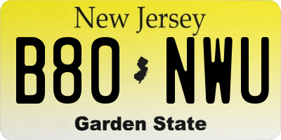 NJ license plate B80NWU