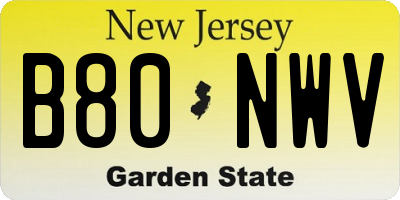 NJ license plate B80NWV