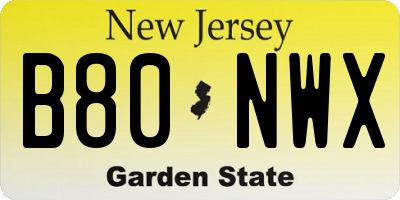 NJ license plate B80NWX
