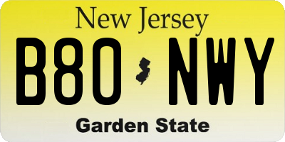 NJ license plate B80NWY