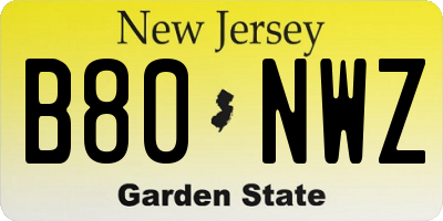 NJ license plate B80NWZ