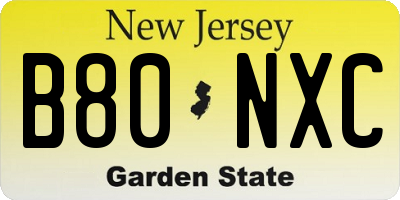 NJ license plate B80NXC