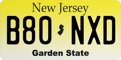 NJ license plate B80NXD