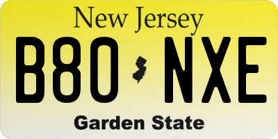 NJ license plate B80NXE