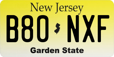 NJ license plate B80NXF