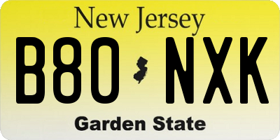 NJ license plate B80NXK