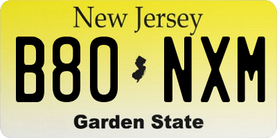 NJ license plate B80NXM