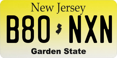 NJ license plate B80NXN