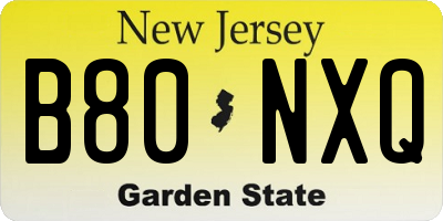 NJ license plate B80NXQ