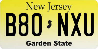 NJ license plate B80NXU