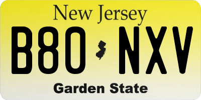 NJ license plate B80NXV