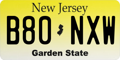 NJ license plate B80NXW
