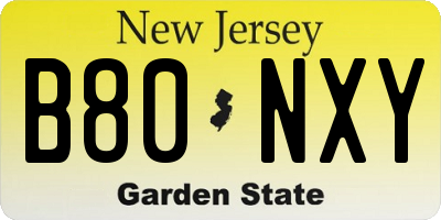 NJ license plate B80NXY
