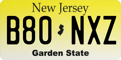 NJ license plate B80NXZ