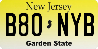 NJ license plate B80NYB