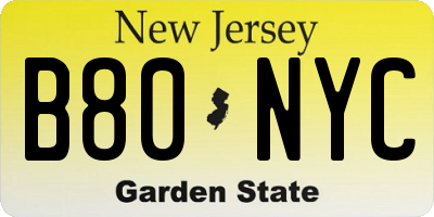 NJ license plate B80NYC