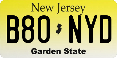 NJ license plate B80NYD